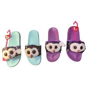 Kids TY Slippers Size L (4–6) Lot of 2 Blue / Purple Owl Slide Slippers New